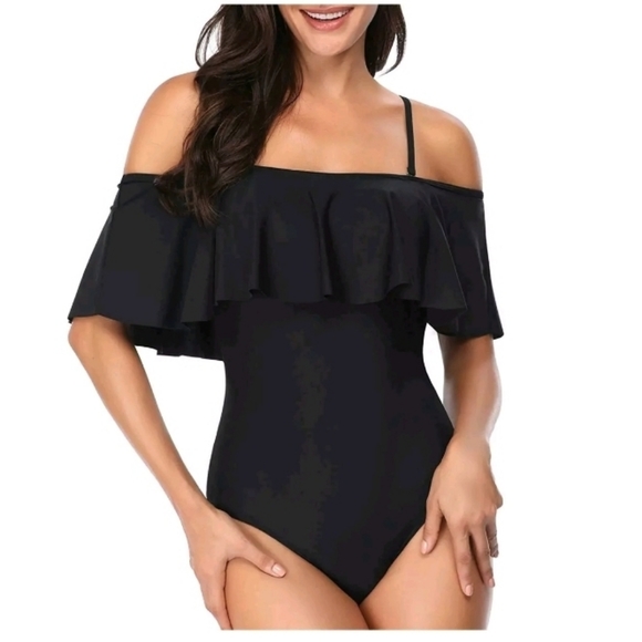 NWT Tempt Me Black Off Shoulder Swimsuit Swim 2X